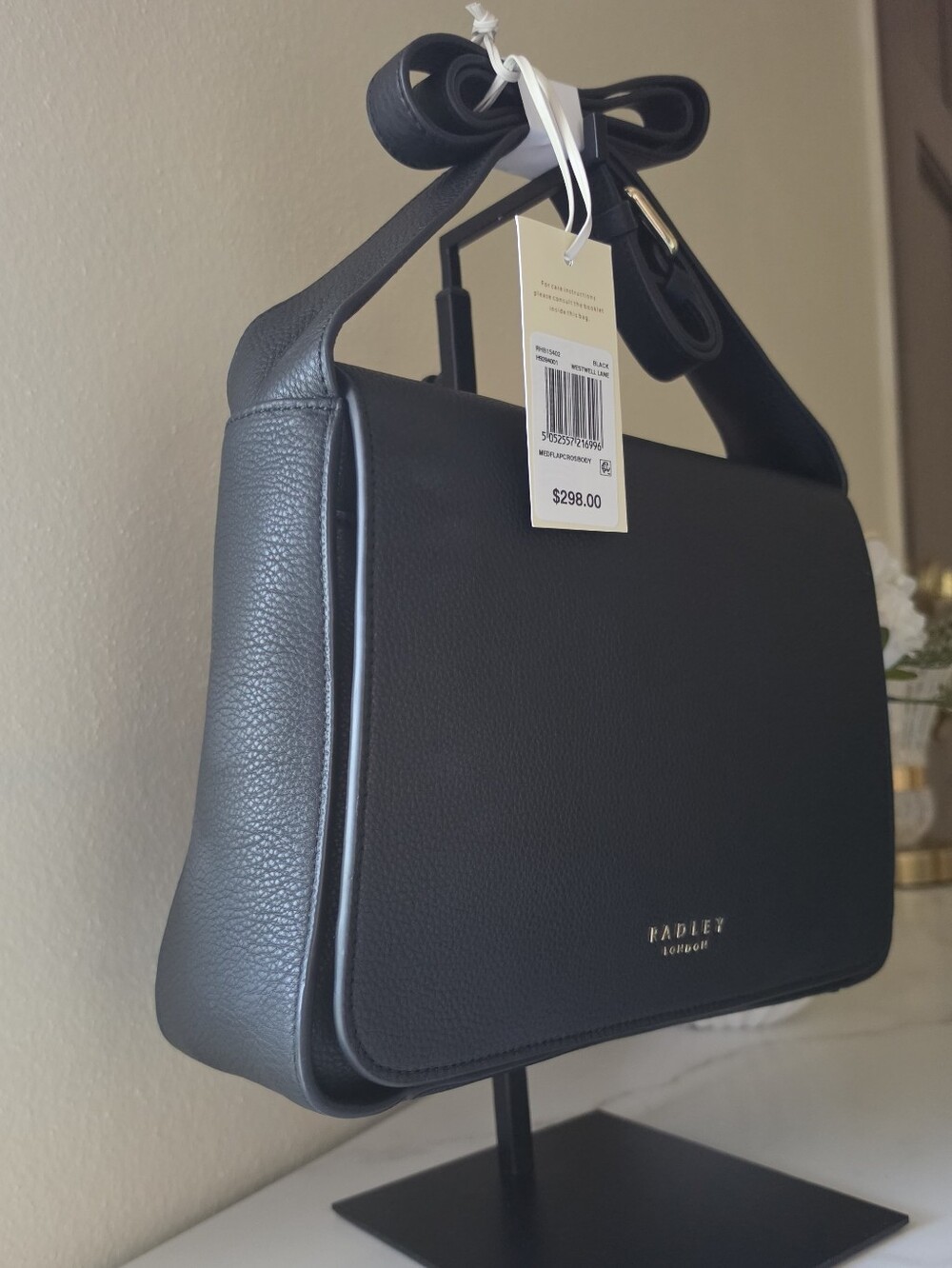 NWT Radley London Westwell Lane Medium Black Pebbled Leather Flapover Crossbody